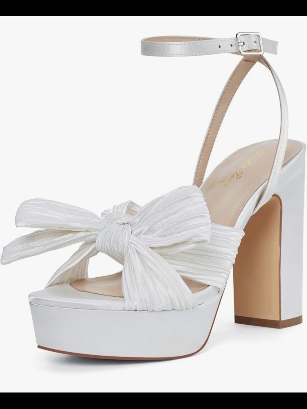 Elisabet Tang White Bow Strappy Platform  Block Heels  Bowknot Size 9